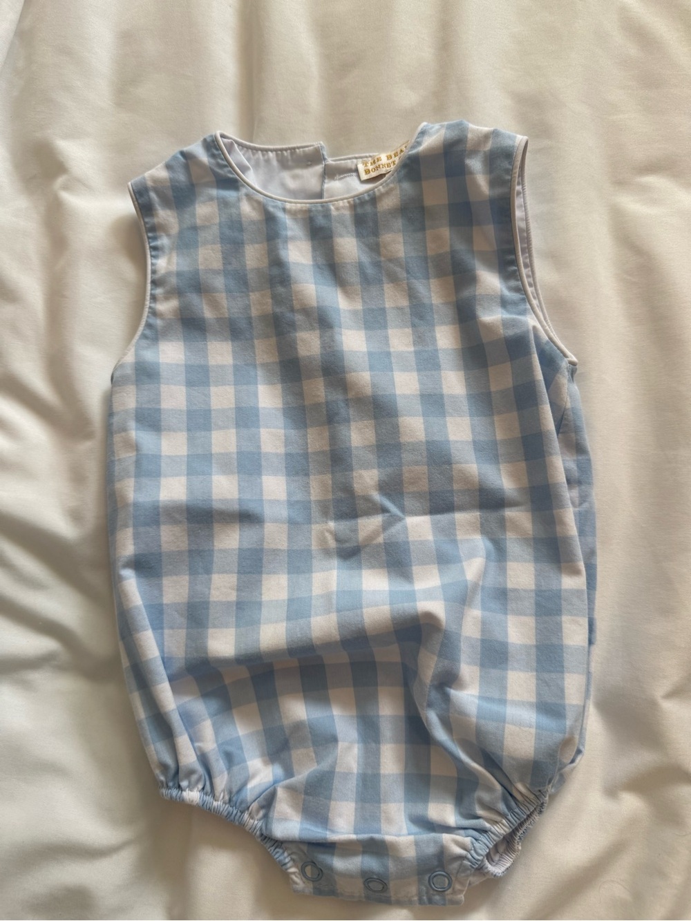 The Beaufort Bonnet Company Blue and White check One-Piece bubble romper 6-12 Mo